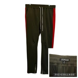 Elwood Men XL Track Pants Olive Green Red Side Stripe Ankle Zip Jogger EMB023623